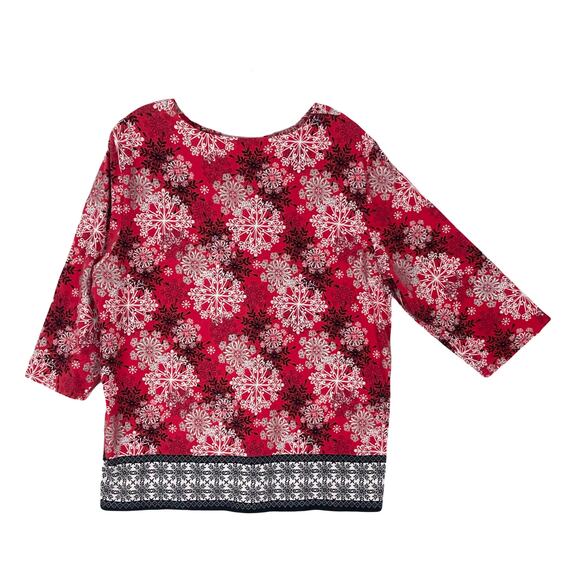 NWOT ALFRED DUNNER Top 1X Snowflake Studded Silver Red White Black Cotton - Picture 3 of 11